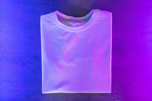 White color unisex t-shirt in neon light